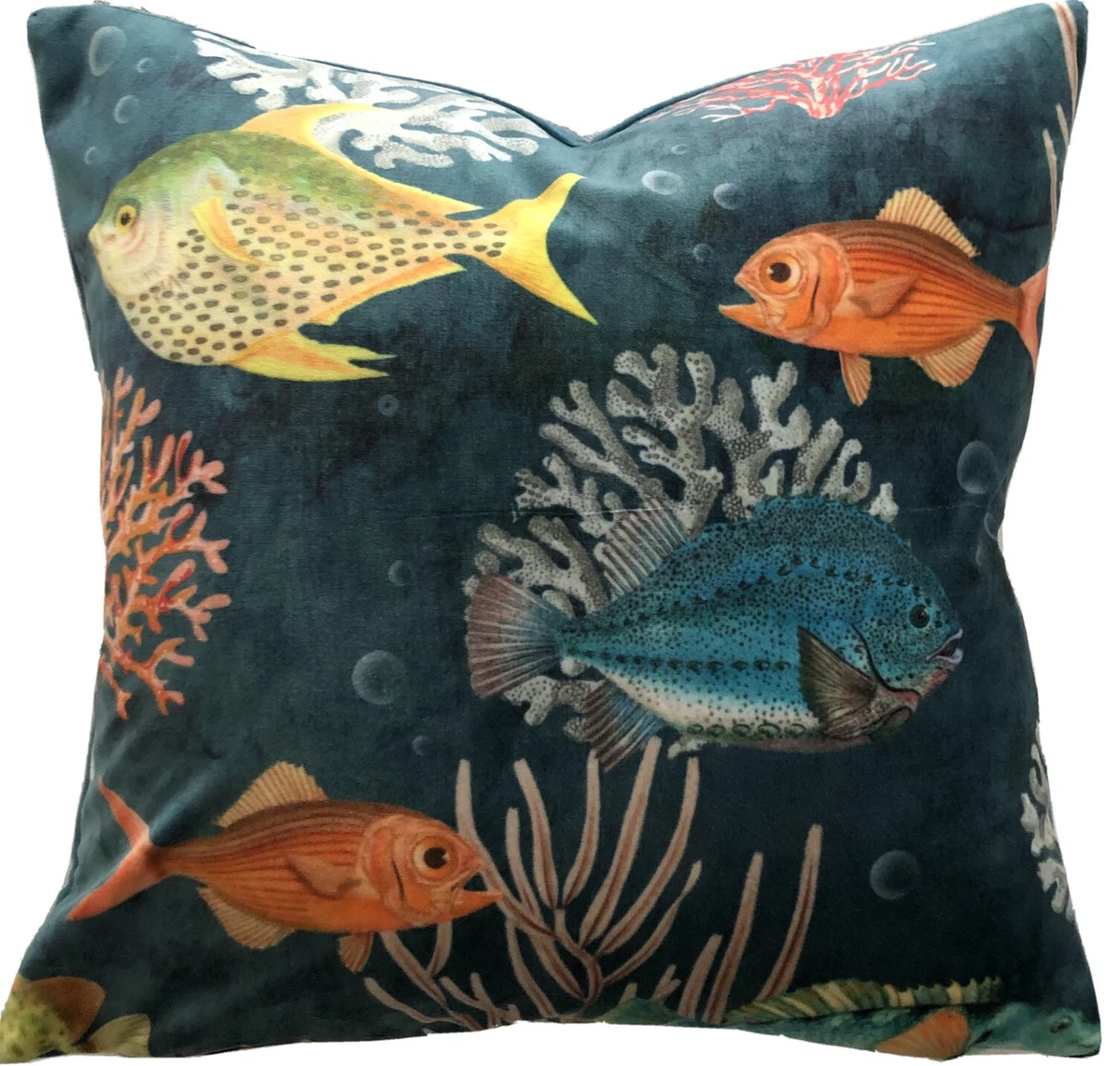Tropical Fish Cushion Cover Italian Velvet Ocean Coral Reef