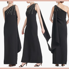 NWT SACHIN BABI 14 Leslie Beaded Drape One-Shoulder Crepe Gown Black S1745