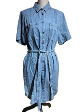 NWT Madewell Denim Tie Waist Midi Shirt Dress Blue Cottagecore Women’s Sz XXL