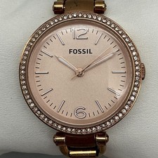 Fossil Womens Watch 32mm Rose Gold Tone Crystal Bezel ES3286 New Battery 6"