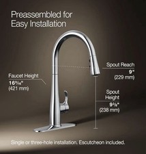 KOHLER K-22036-VS Simplice Touchless Pull Down Kitchen Faucet In Stainless