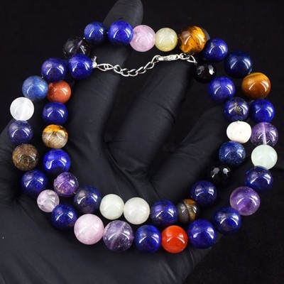 Tolle Tigerauge & Amethyst 423,00 kt Einzelstrang Perlen Halskette RK 01 E781