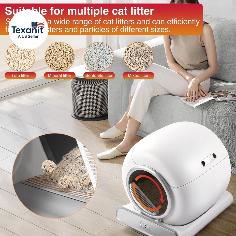 Caja de arena automática para gatos autolimpiante, caja de arena grande 65+9L con revestimiento, olor  Foto 4 de 4