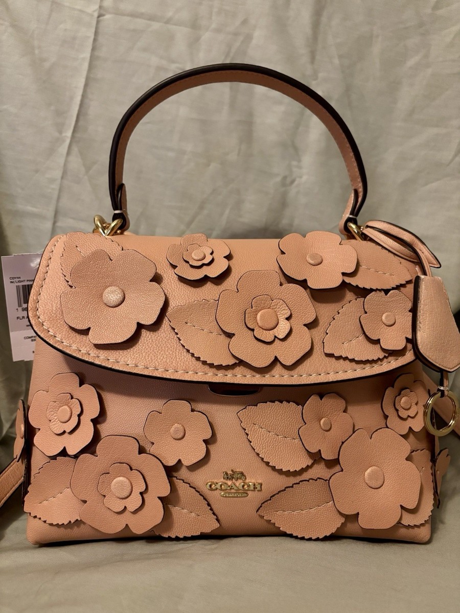 Coach Emory Pink Peach Floral Appliqué Top-Handle Satchel RARE NEW