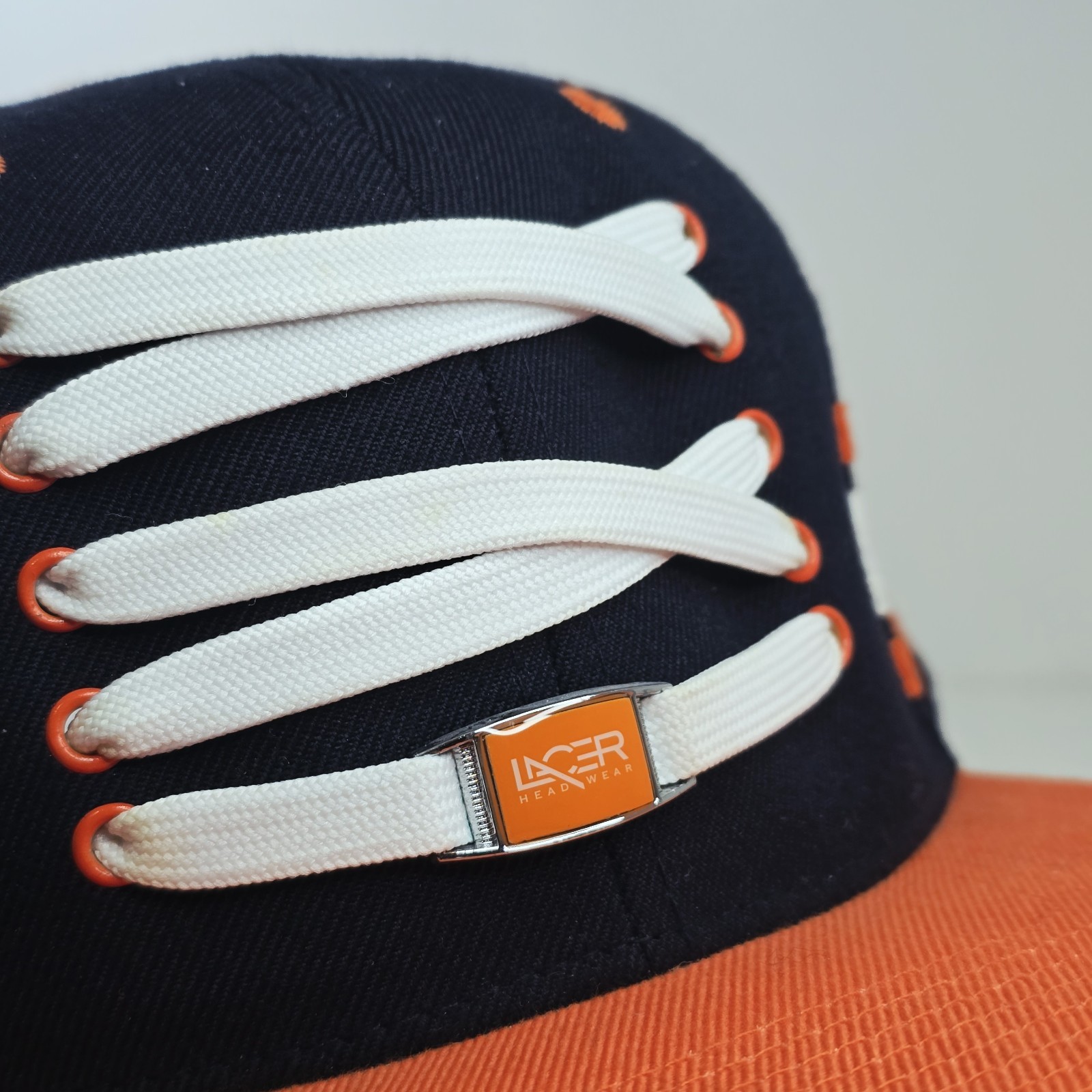 LACER Chicago Snapback Hat Lace-Up Front Navy Orange White Adjustable OS image 4