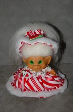 OOAK Troll Doll 2 3/4" Vtg 1960's Scandia Green Spiril Eyes Peppermint Cocoa