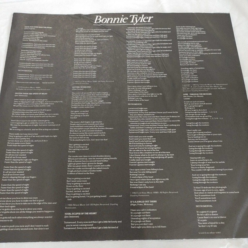 Bonnie Tyler Faster Than The Speed Of Night vinyl LP Columbia FC 38710 1983 - Image 4 of 4