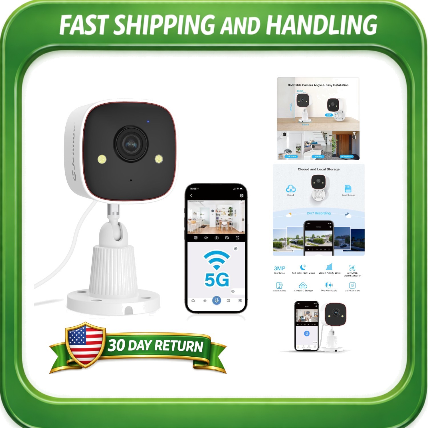2K HD Security Camera with Color Night Vision & 2-Way Audio for Home Protection