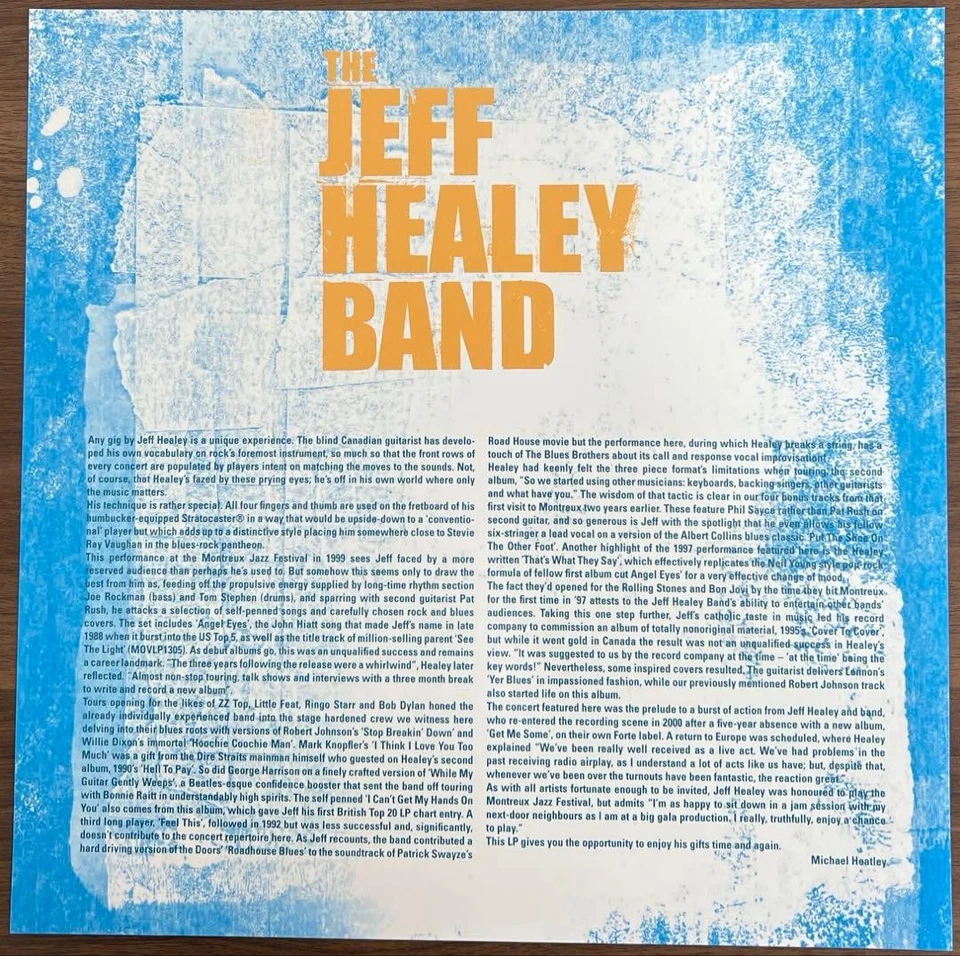 Jeff Healey Band Live in Switzerland 180g Reissue LP EU Used - Image 4 of 4