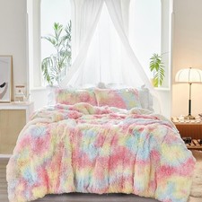 3-Piece Plush Shaggy Comforter Set Full/Queen Size Luxury Faux Fur Sherpa