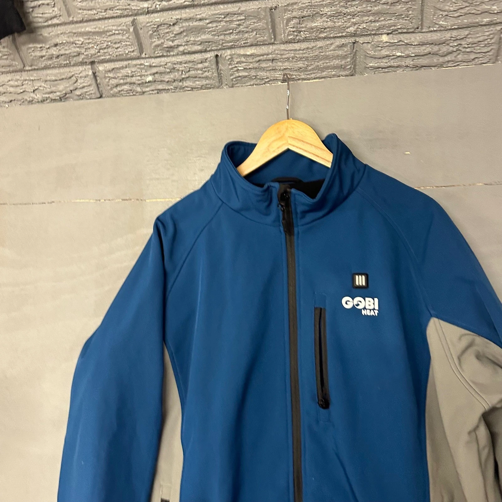 Gobi Heat Sahara Mens XL Heated Softshell Jacket Blue Grey Full Zip No Battery