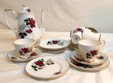 Royal Imperial China Coffee Set 6 Person Bone China Red Rose Made in England