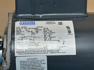 Leeson Dryer Motor Q F25J 56C17D15568A 56Z 1P 3/4HP 1725RPM 115