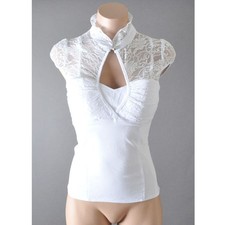 White Evening Womens Lace Ruffle Victorian Gothic Steampunk Shirt Top Blouse