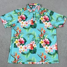 Bad Birdie Shirt Mens 2XL Blue Bird of Paradise Floral Short Sleeve Golf Polo