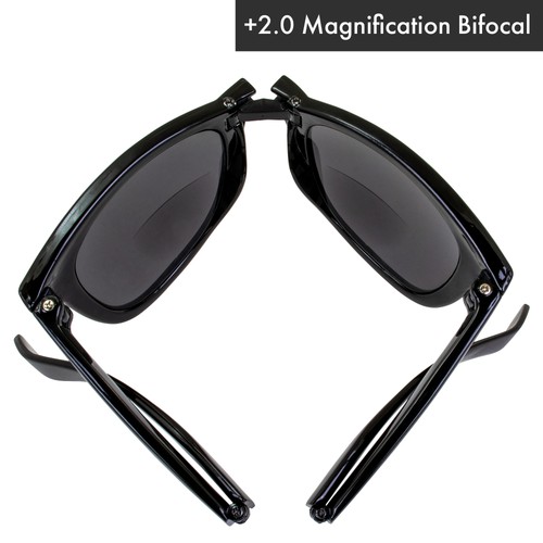 Global Vision Foldable Bifocal Readers +2.0 Magnification Black Smoke Lens Pouch - Afbeelding 3 van 7