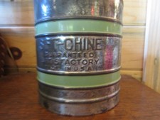 MCM Vintage SOFT-CHINE Metal w/GREEN BANDS Flour SIFTER Made In USA - 1930's