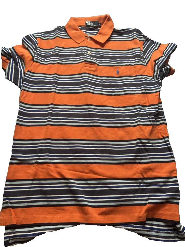 Polo Hombre Naranja Azul Rayas Grande Foto 2 de 4