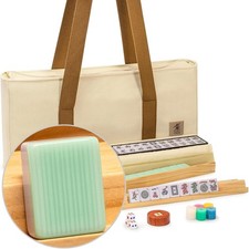 American Mahjong Set, Jade Horizon 166 Tiles with Wooden Racks Pushers