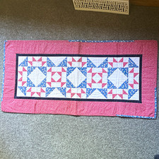 Vintage Quilted Cotton Scrappy Table Cover/Runner Patchwork Red White and Blue