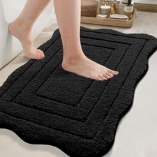 Black Bathroom Rug NonSlip Washable 32x20 Inch Scalloped Bath Mat