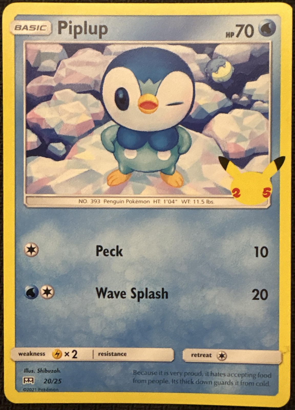 2021 Pokemon McDonald's 25th Anniversary Special Edition Piplup #20/25