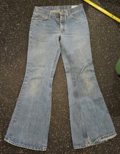 Vintage 70s 1970s Farah Pants Womens 30x30 Blue Flare Bell Bottom Jeans USA Made