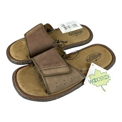 New Woodstock Jacob Slide Sandals Men's 9 Brown Adjustable Strap Comfort Slides