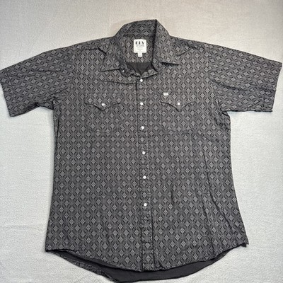 Ely Cattleman Shirt Mens Large Black Graphic Print Pearl Snap Western Cowboy