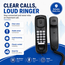 Classic Black Corded Telephone Landline Phone for Home Office Desk Wall Mount