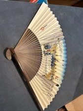 Vintage Asian Hand Fan Art Decor 15” Folding FREE SHIPPING