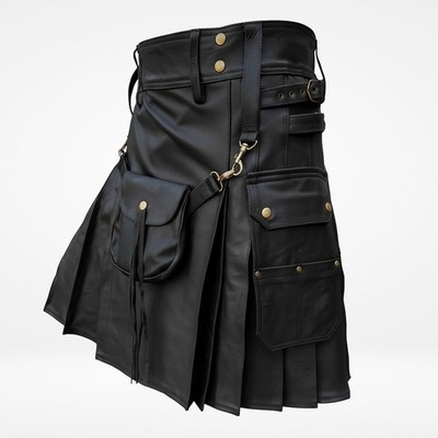 Herren Rindsleder schottischer Sporran Kilt plissiert LARP Empire Sonnenwende schwarz