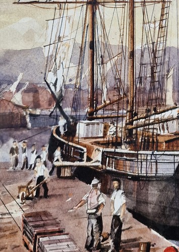 Porthmadog Original Signed Watercolour by Alan Kirkpatrick, Schooner, Framed (photo 3)