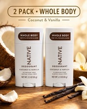 2 Pack Native Whole Body Deodorant Coconut Vanilla 2.3 oz Aluminum Free