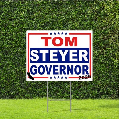Tom Steyer California Governor 2026 Red White Blue Large Yard Sign w Metal Stake