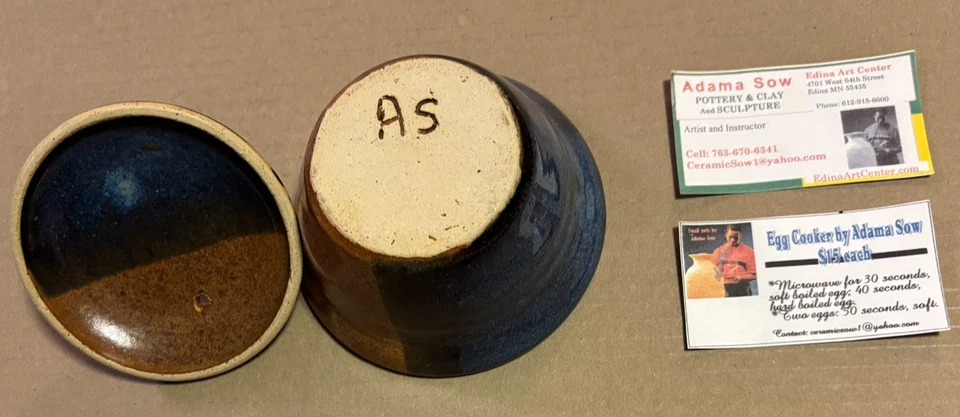 Egg Cooker for Microwave Handmade Pottery 5" Dark Blue / Brown - Image 2 of 2