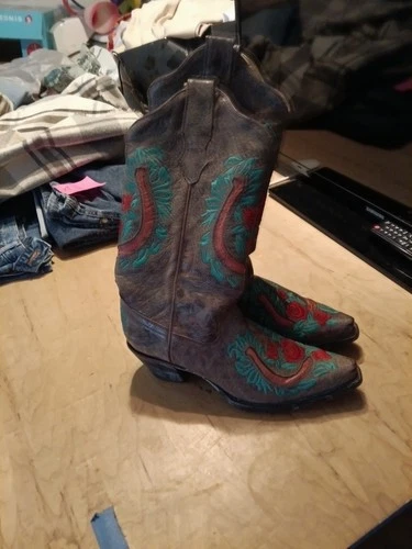 Corral Horseshoe Rose Leather Cowgirl Boots Size 8