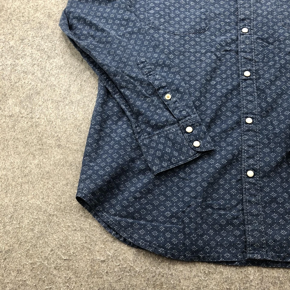 Lucky Brand 衬衫男式 XL 蓝色几何西部珍珠扣经典合身图案 — 第 2/4 张图片