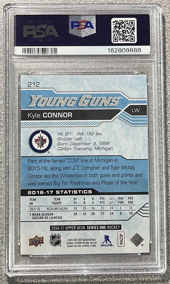 2016-17 Upper Deck Young Guns #212 Kyle Connor RC PSA 10 view 2