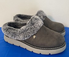 BOBS from Skechers Women  s SZ 7 Gray Mules Clogs Slippers Memory Foam Fur Lined