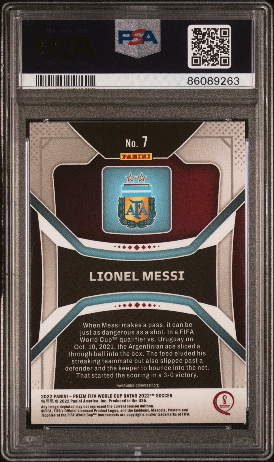 2022 PANINI PRIZM WORLD CUP QATAR #7 LIONEL MESSI PSA 9 ARGENTINA CHAMPIONS 🐐 view 2