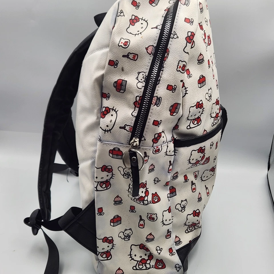 Hello Kitty Backpack White Red Print Sanrio School Bag 16 Inch Vintage Style - Image 4 of 4