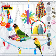 9 Pcs Parakeet Cockatiel Bird Toys, Parrots Cage Accessories Swing Rope Hanging
