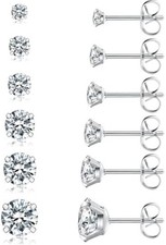 6 Pairs Stud Earrings Set, Hypoallergenic Cubic Zirconia 316L Earrings Stainless