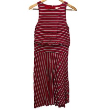 ANN TAYLOR LOFT Red Stripe Blouson A Line Tank Dress XS Knee Length Stretch Knit