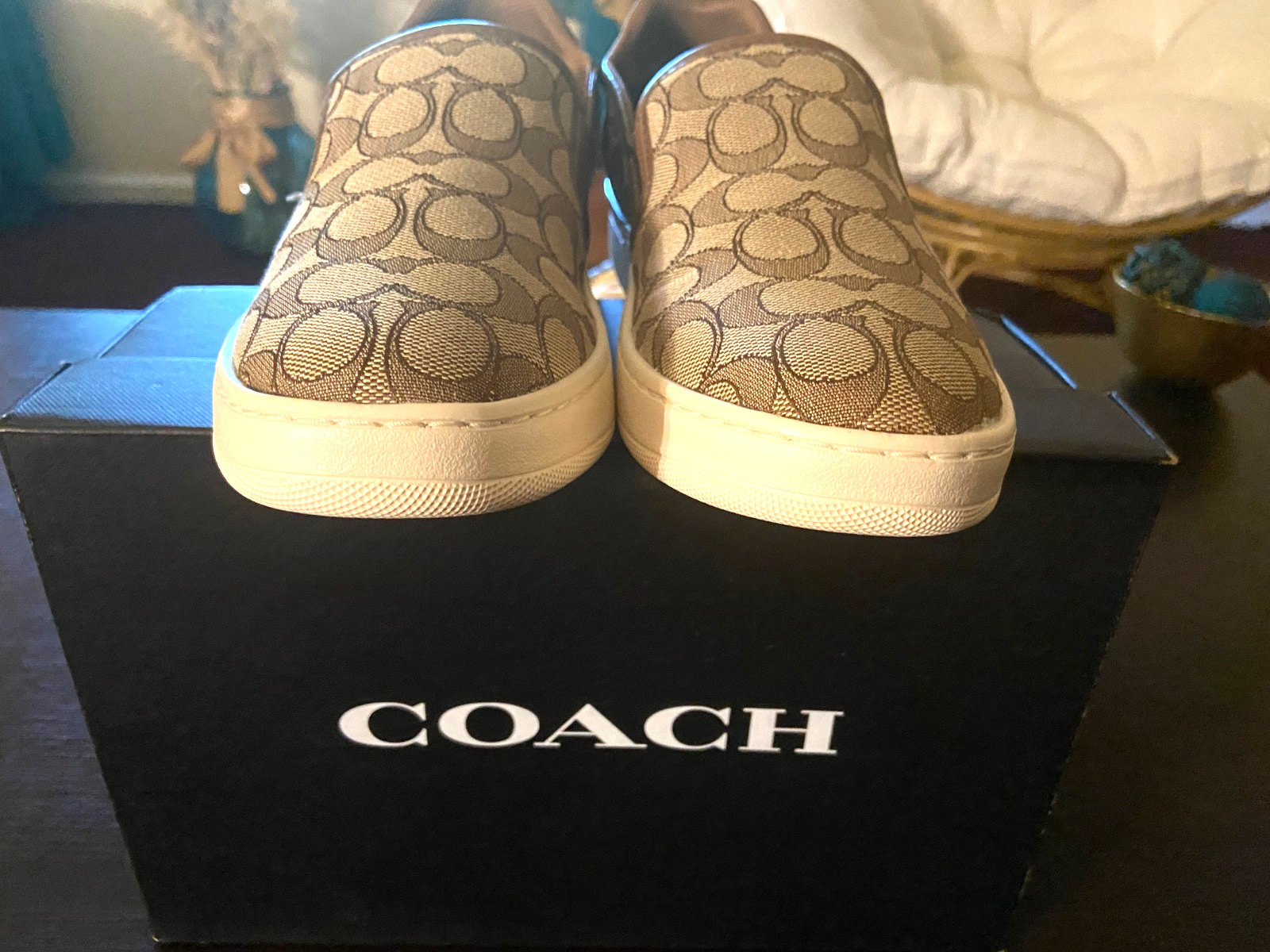 Coach Wells Signature Slip-On Sneakers Khaki/Saddle Women’s Size 8.5B EUC