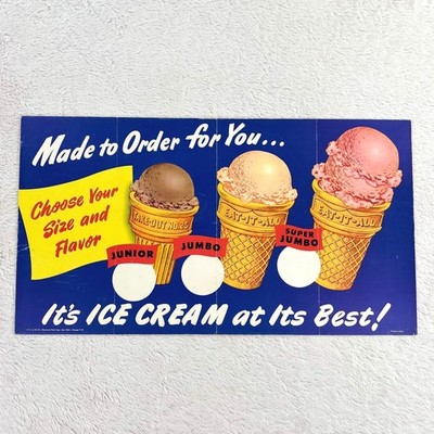 1950s Ice Cream Cone Vintage Advertising Sign 22