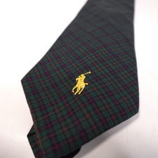 Vintage Polo Ralph Lauren Green Tartan Plaid Tie Made In USA