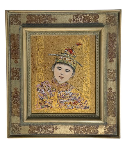 EDNA HIBEL Signed Mixed Media Painting over Lithograph on Porcelain Plaque