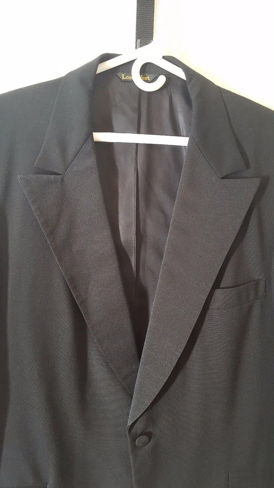 Lord West Men's Black Tux Ribbed Satin Lapel Side Stripe Prom Sz 44 XL  - Image 2 of 4